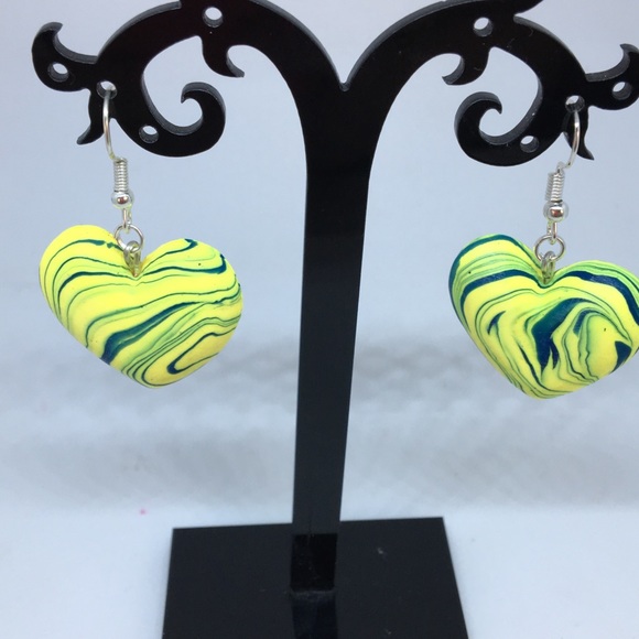 Unique Handmade Polymr Clay Hear Earrings - Picture 1 of 8